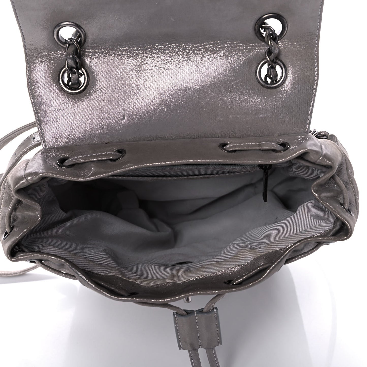 Metallic Calfskin Chevron Quilted Small Urban Spirit Backpack Silver