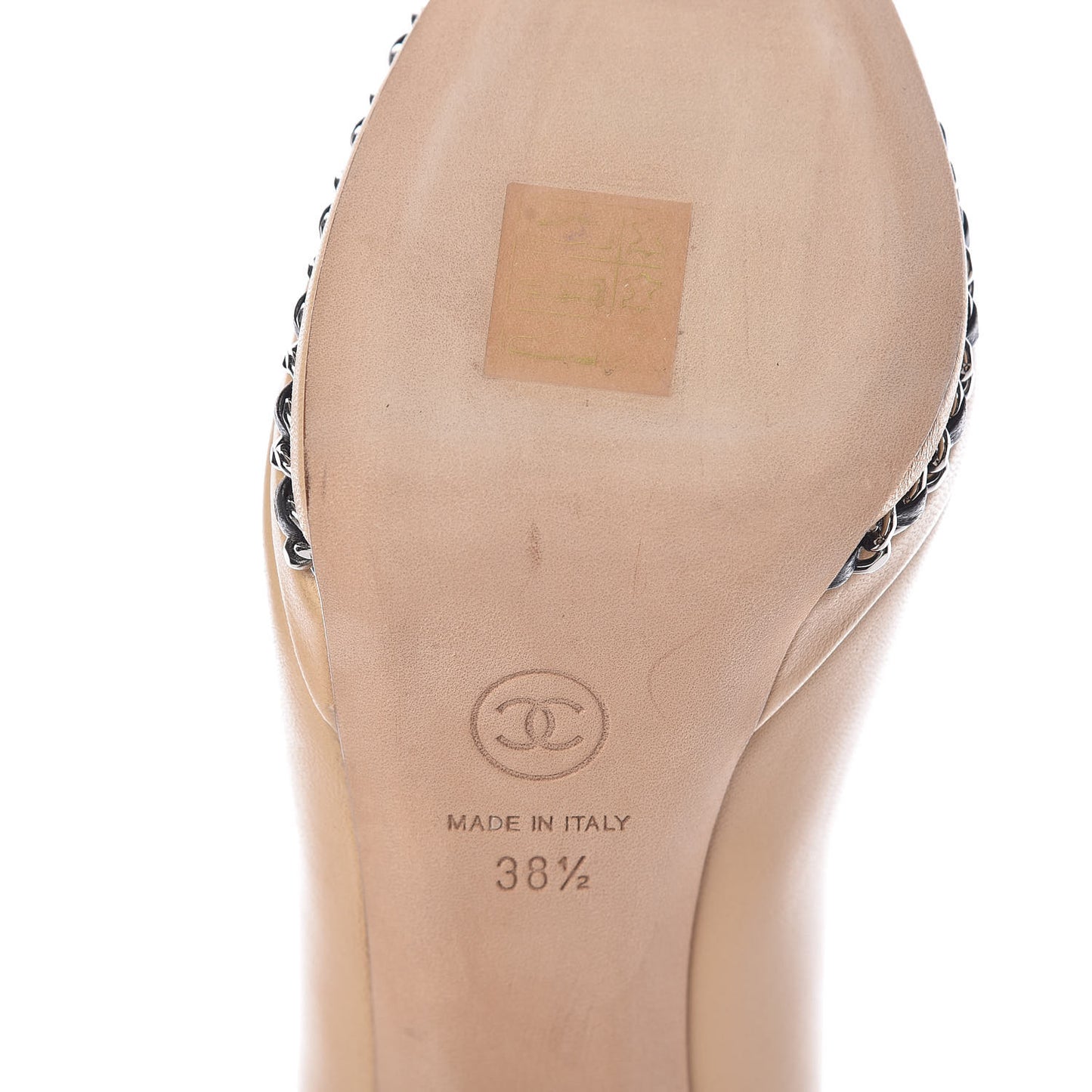 Calfskin CC Cap Toe Platform Chain Pumps 38.5 Beige Black