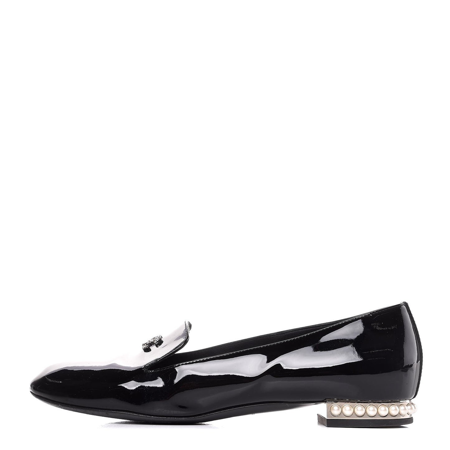 Patent Calfskin Pearl CC Loafers 36.5 Black