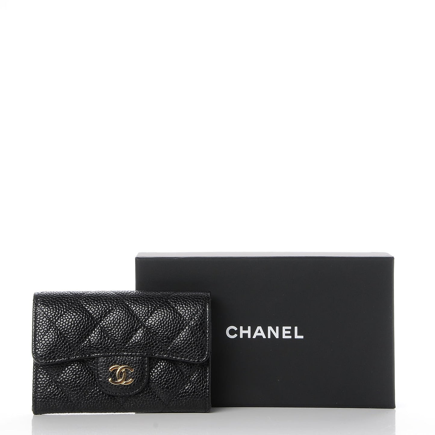 Caviar Quilted Flap Card Holder Black