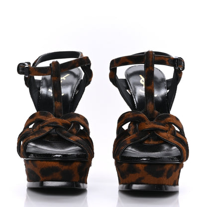 Saint Laurent Pony Hair Leopard Print Tribute 105 Platform Sandals 37.5 Naturale 2 of 7