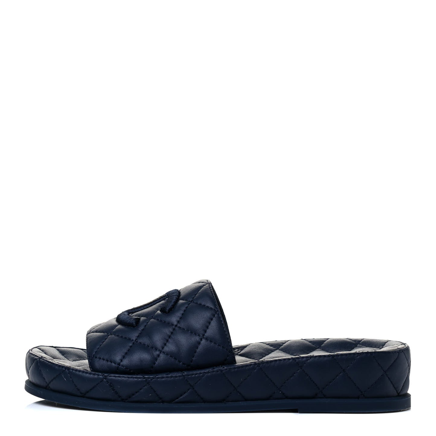 Lambskin Quilted CC Mules Sandals 37 Navy Blue