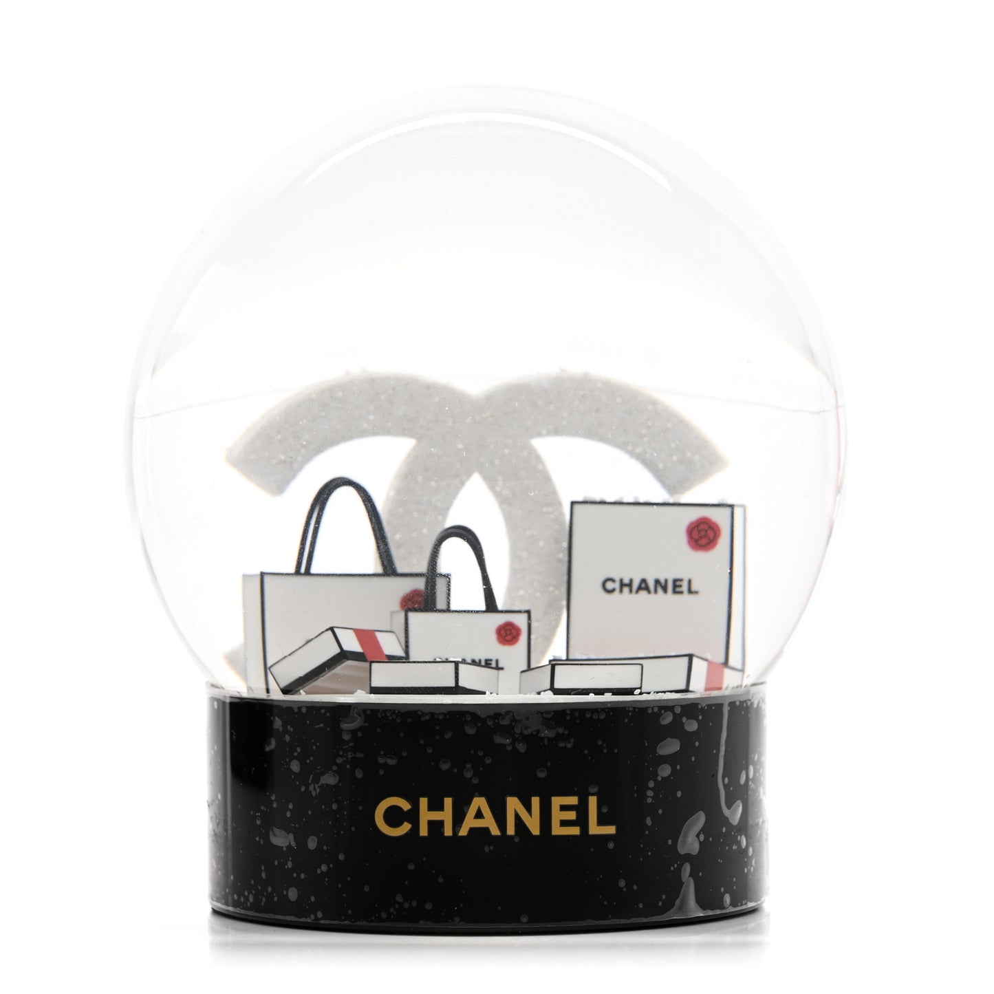 Glass CC Shopping Bag Snow Globe