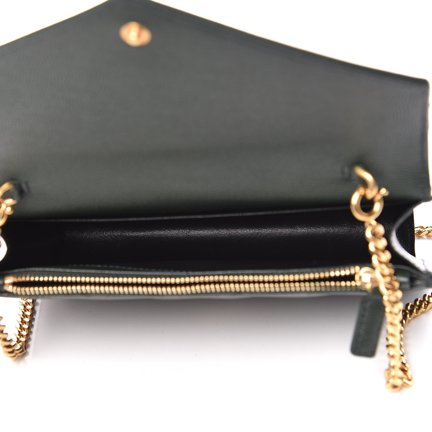 Grain De Poudre Matelasse Chevron Monogram Envelope Chain Wallet Dark Green