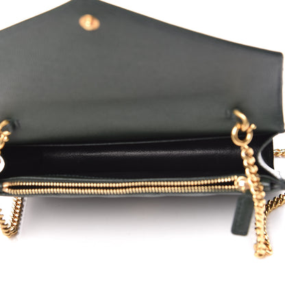 Saint Laurent Grain De Poudre Matelasse Chevron Monogram Envelope Chain Wallet Dark Green 7 of 9