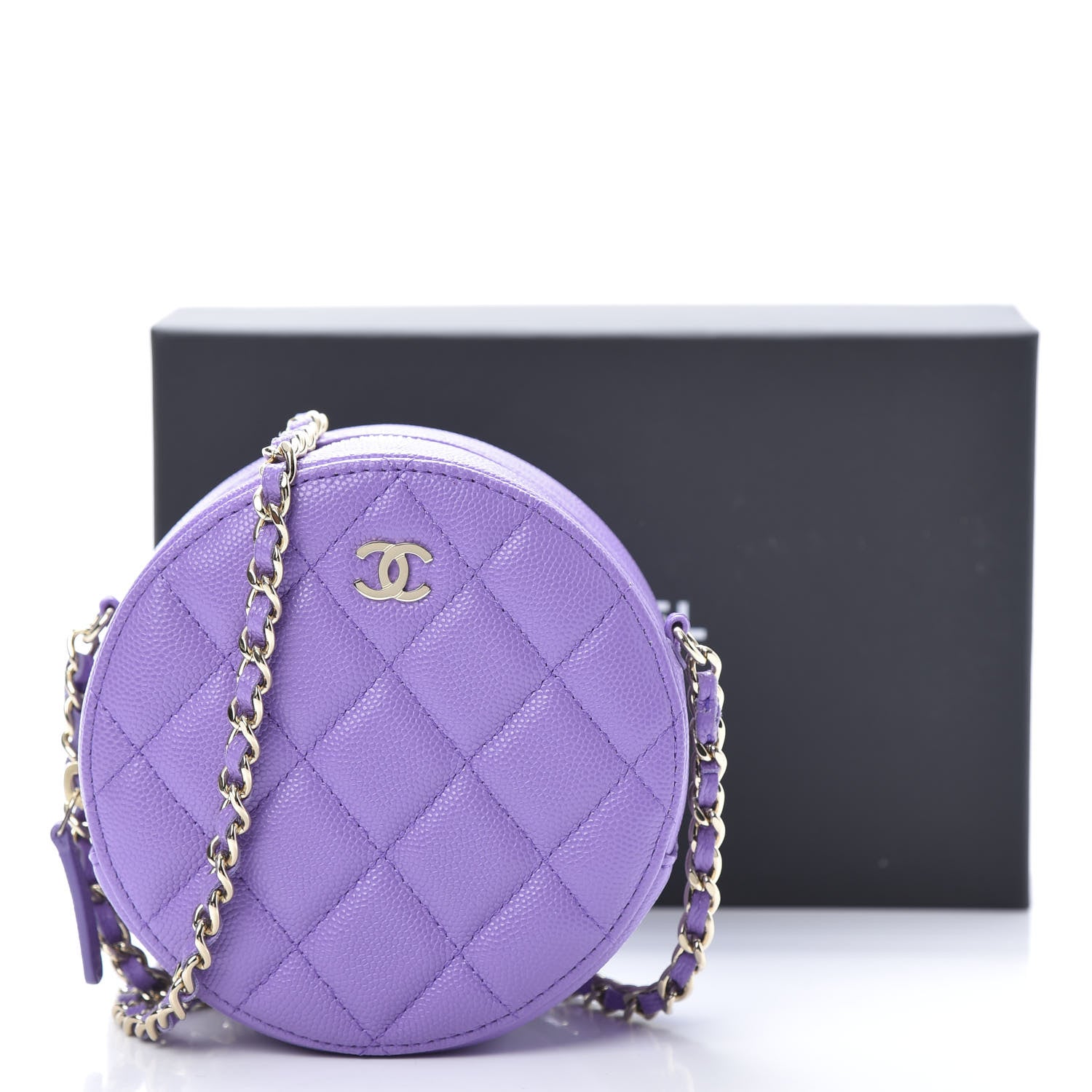 Chanel Caviar Quilted Round Clutch With Chain Purple 11 of 11