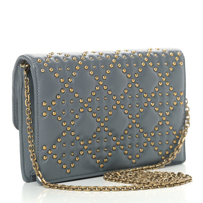 Christian Dior Lambskin Cannage Studded Dioraddict Wallet on Chain Clutch Grey Blue 2 of 7