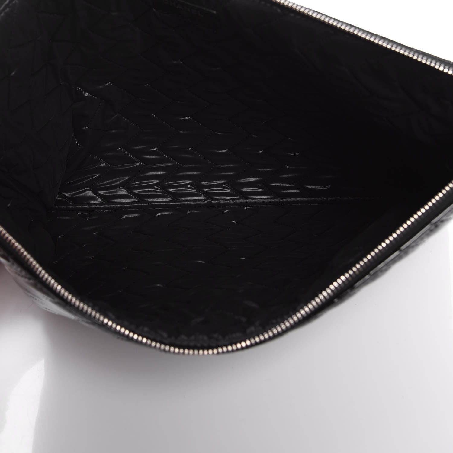 Chanel Patent Chevron Quilted CC Large Zip Clutch Black 5 of 7