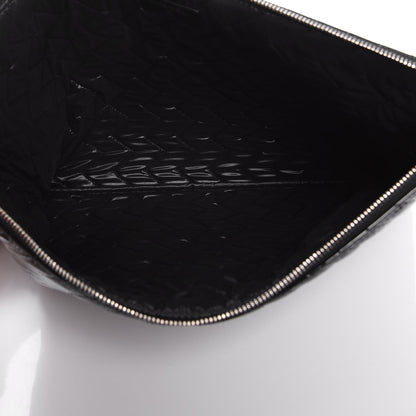 Chanel Patent Chevron Quilted CC Large Zip Clutch Black 5 of 7