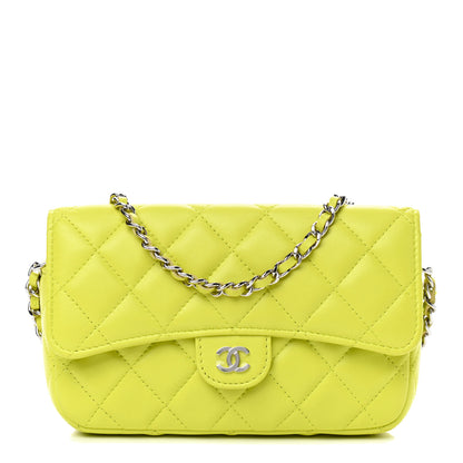 Chanel Lambskin Quilted Flap Phone Holder With Chain Yellow 1 of 10