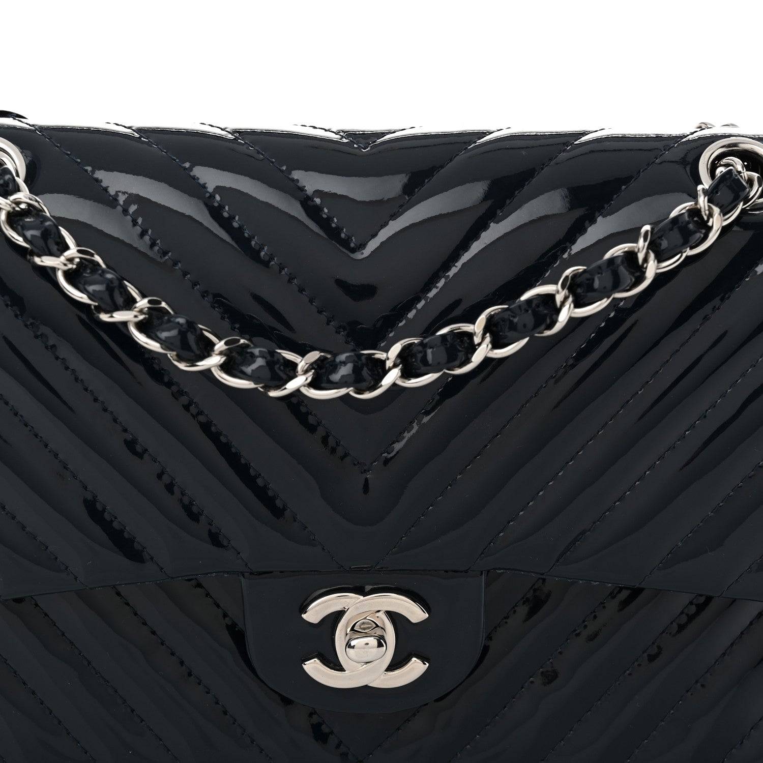 Chanel Patent Chevron Quilted Medium Double Flap Navy 8 of 12