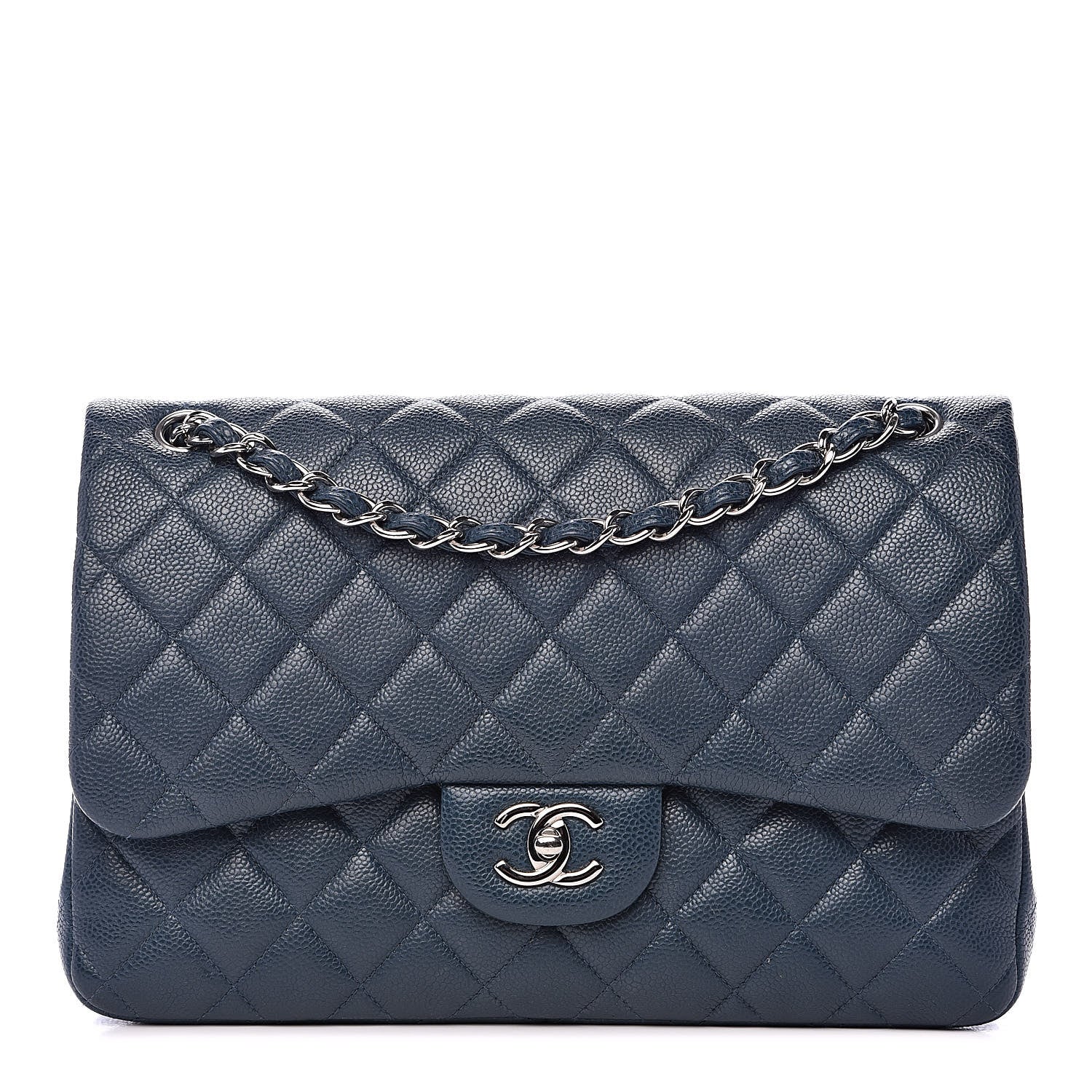 Chanel Caviar Quilted Jumbo Double Flap Dark Blue 1 of 16