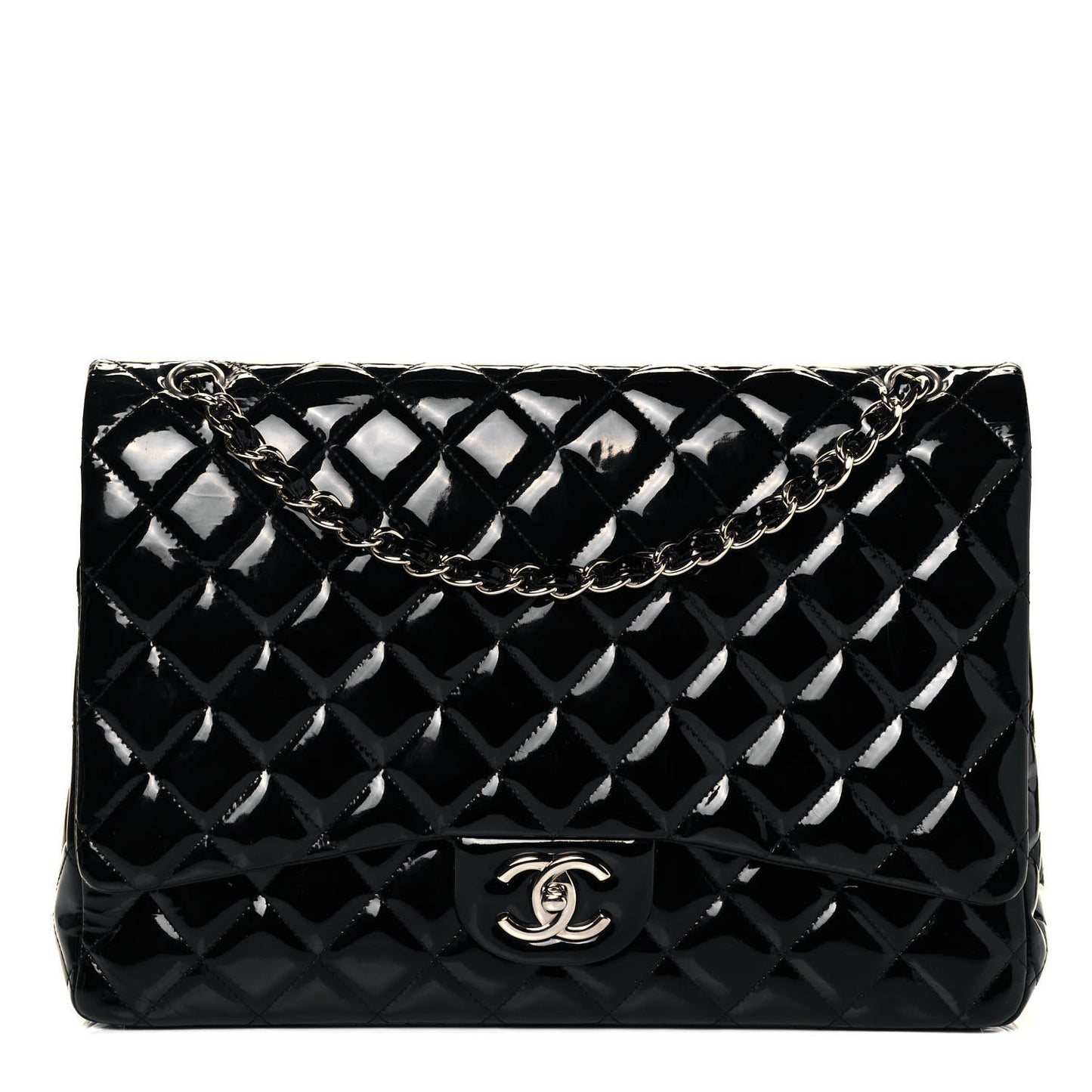 Patent Quilted Maxi Double Flap Black