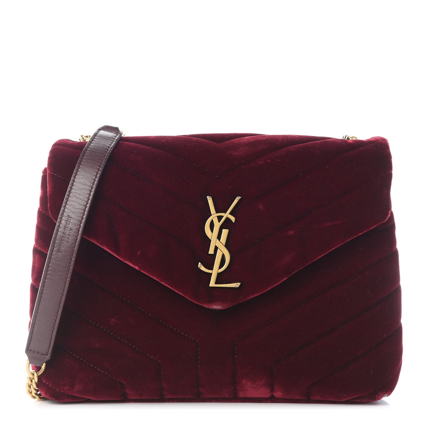 Velvet Y Quilted Monogram Small Loulou Chain Satchel Burgundy