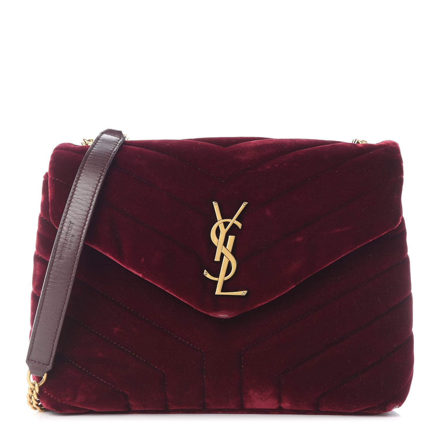 Saint Laurent Velvet Y Quilted Monogram Small Loulou Chain Satchel Burgundy 1 of 11