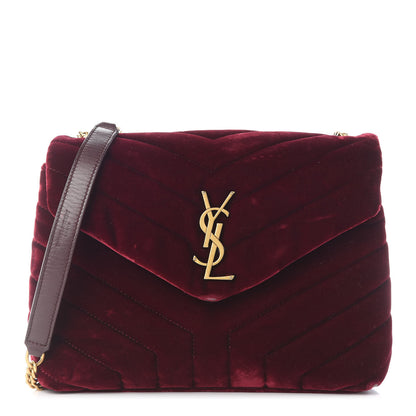 Saint Laurent Velvet Y Quilted Monogram Small Loulou Chain Satchel Burgundy 1 of 11