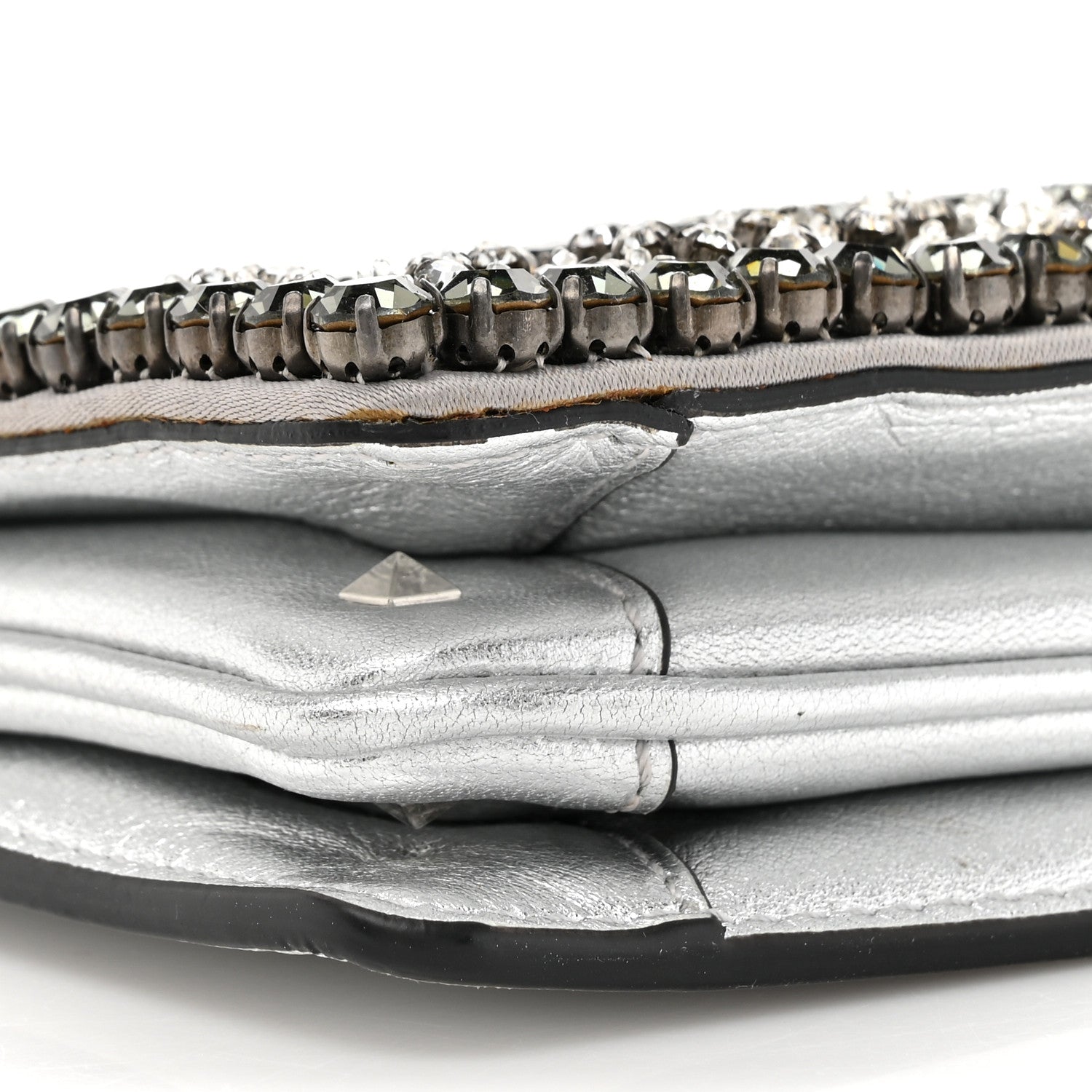 Valentino Garavani Nappa Beaded Embellished Carry Secrets Clutch Silver 9 of 11