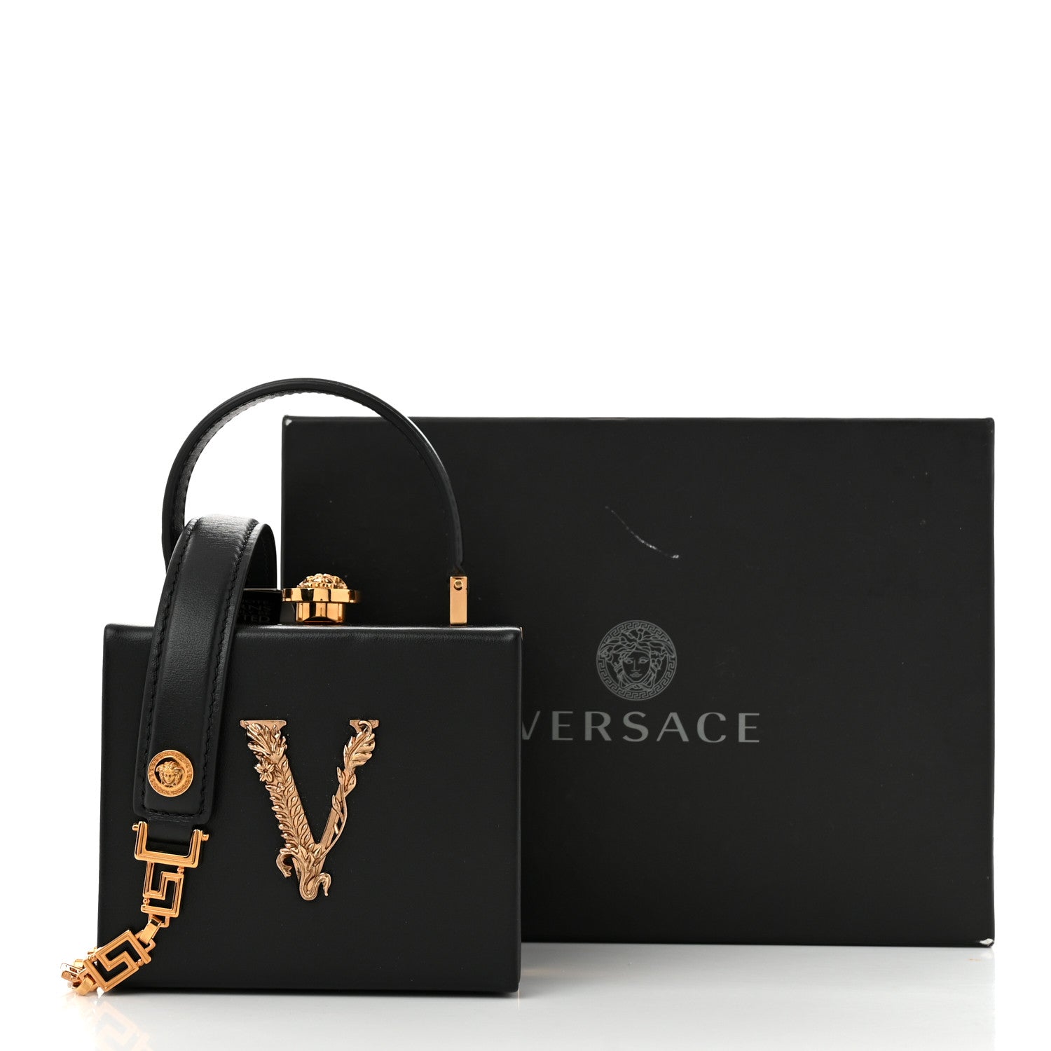 Versace Calfskin Virtus Square Shoulder Bag Black 10 of 10