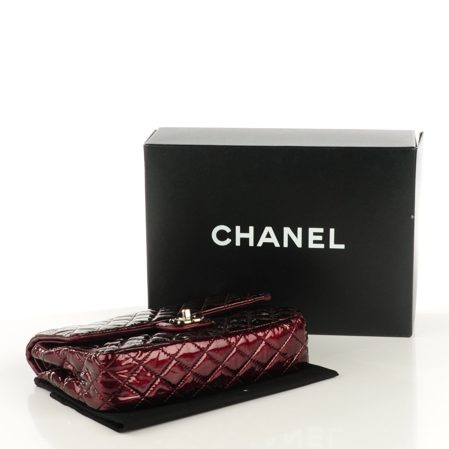 Patent Quilted Medium Double Flap Bordeaux