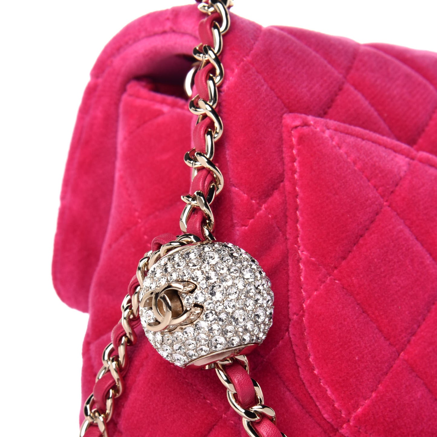Velvet Quilted Mini Square Pearl Crush Flap Fuchsia