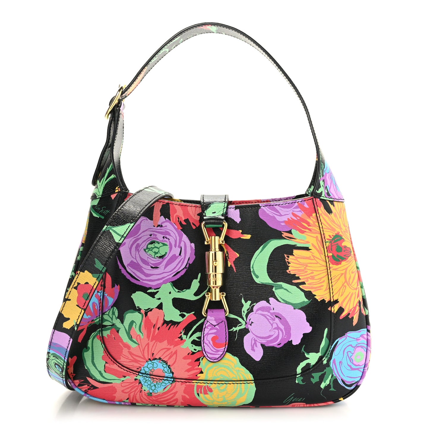 X KEN SCOTT New Shangai Calfskin Jenny Floral Print Small Jackie 1961 Hobo Black Pink
