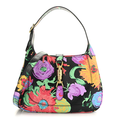 Gucci X KEN SCOTT New Shangai Calfskin Jenny Floral Print Small Jackie 1961 Hobo Black Pink 1 of 9
