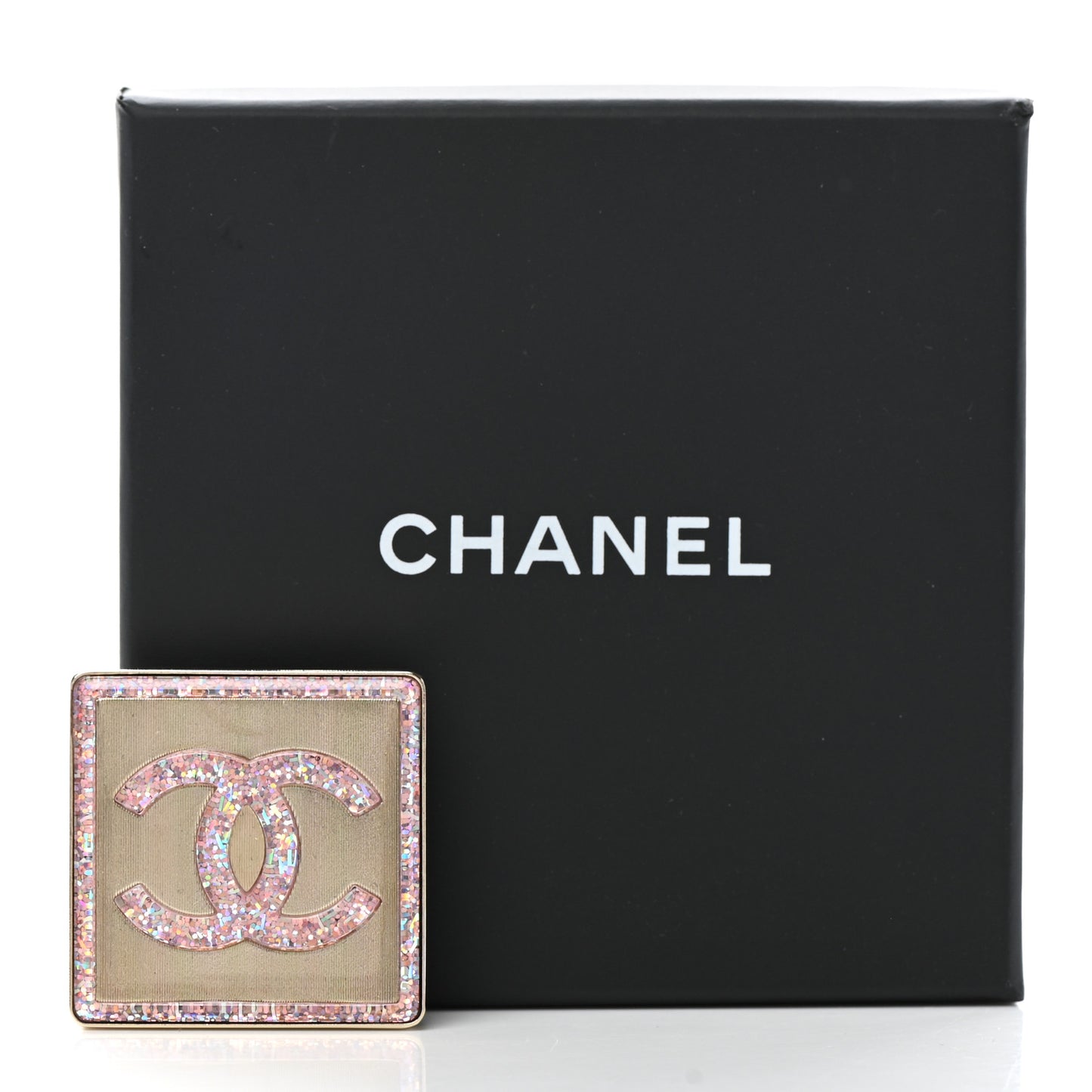 Resin Glitter Enamel Square CC Brooch Pink Gold