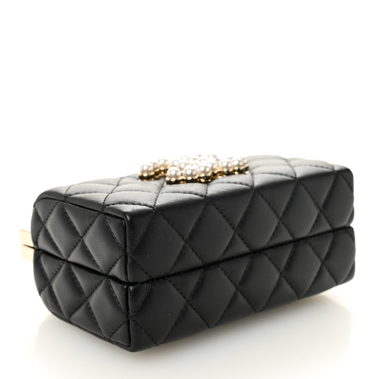Lambskin Quilted Pearl CC Vanity Case Black