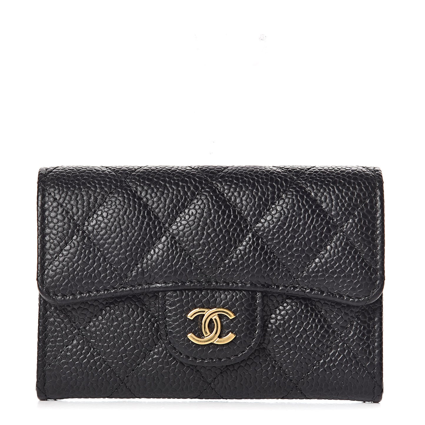 Caviar Quilted Flap Card Holder Black