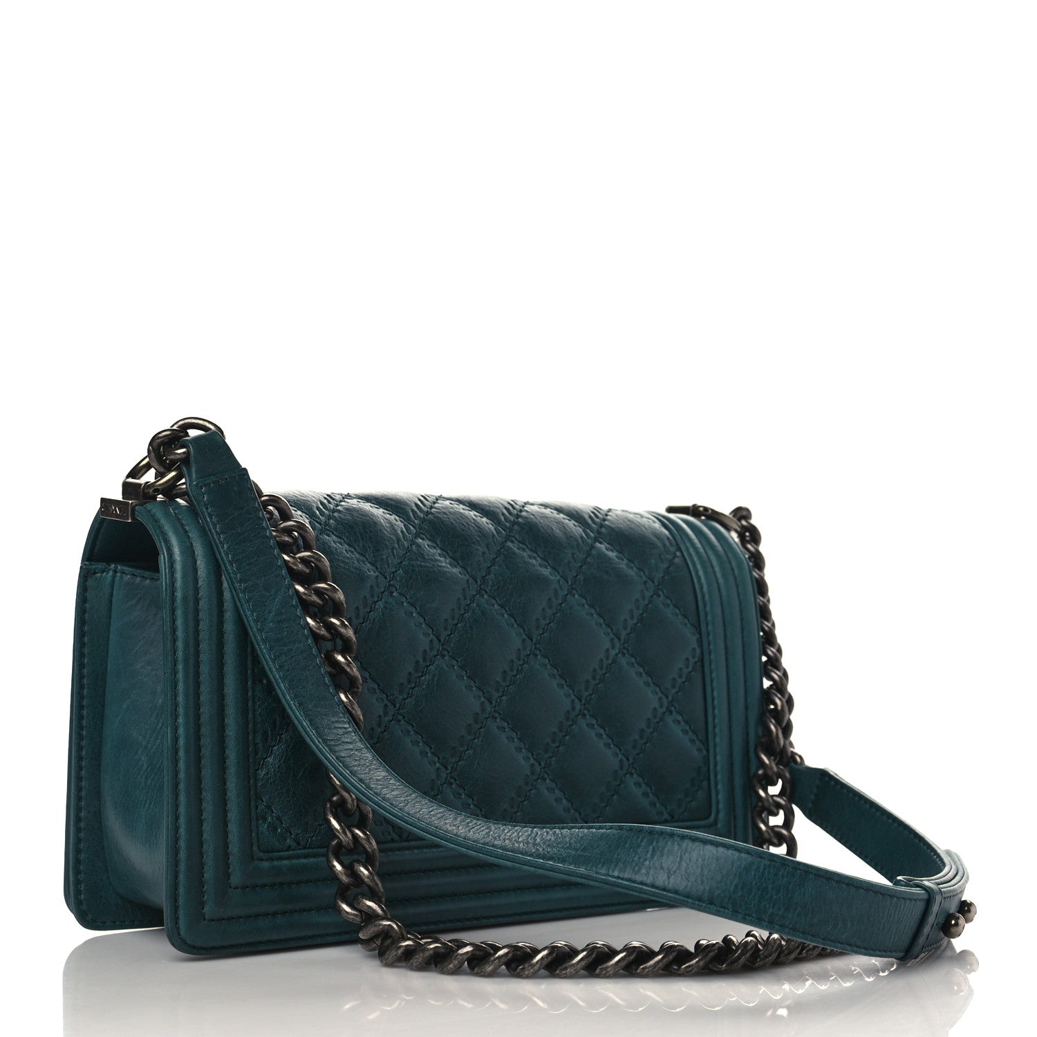 Chanel Calfskin Double Stitch Medium Boy Flap Green 2 of 10