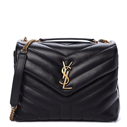 Saint Laurent Calfskin Y Quilted Monogram Small Loulou Chain Satchel Black 1 of 11