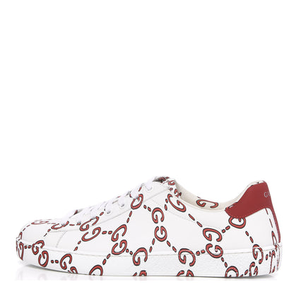Gucci Calfskin GucciGhost Print Mens Ace Sneakers 7 White Hibiscus Red 1 of 10