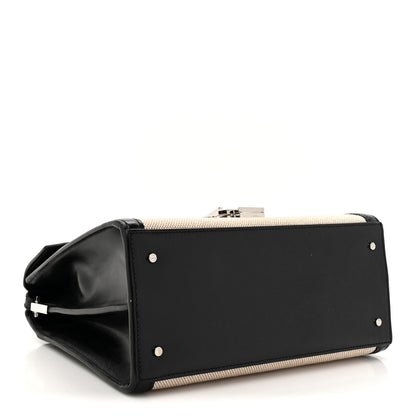 Saint Laurent Canvas Calfskin Medium Classic Monogram Cassandra Top Handle Natural Black 4 of 13