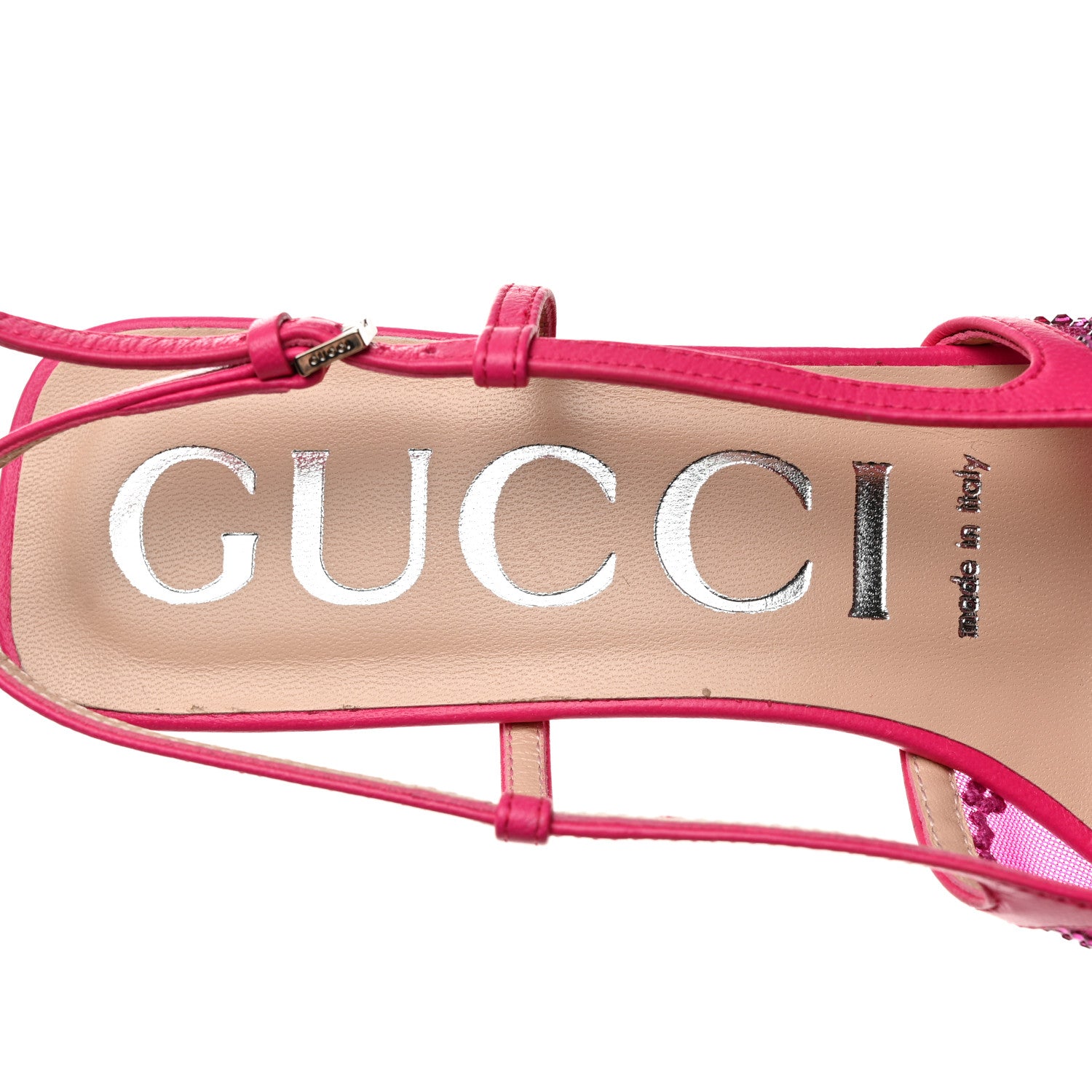 Gucci Tela Retino Nappa Charlotte Crystal GG Monogram Square G 35mm Slingback Pumps 37.5 Bright Bouganville Fairy Fucsia 7 of 8