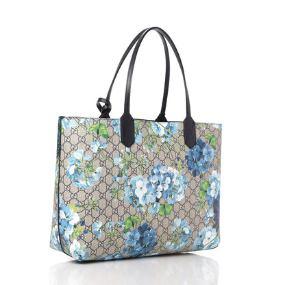 Gucci GG Supreme Monogram Blooms Medium Reversible Tote Beige Blue Navy 4 of 11