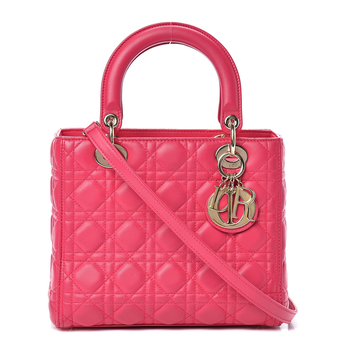 Lambskin Cannage Medium Lady Dior Fuchsia