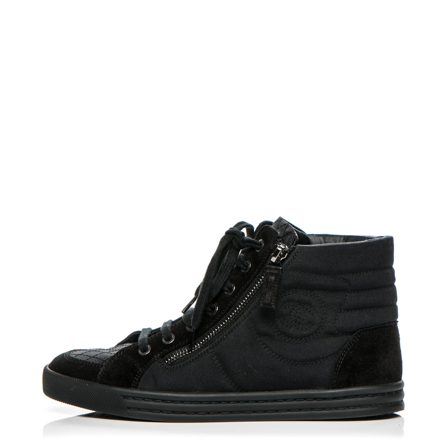 Toile Suede Zipped High Top CC Sneakers 36.5 Black