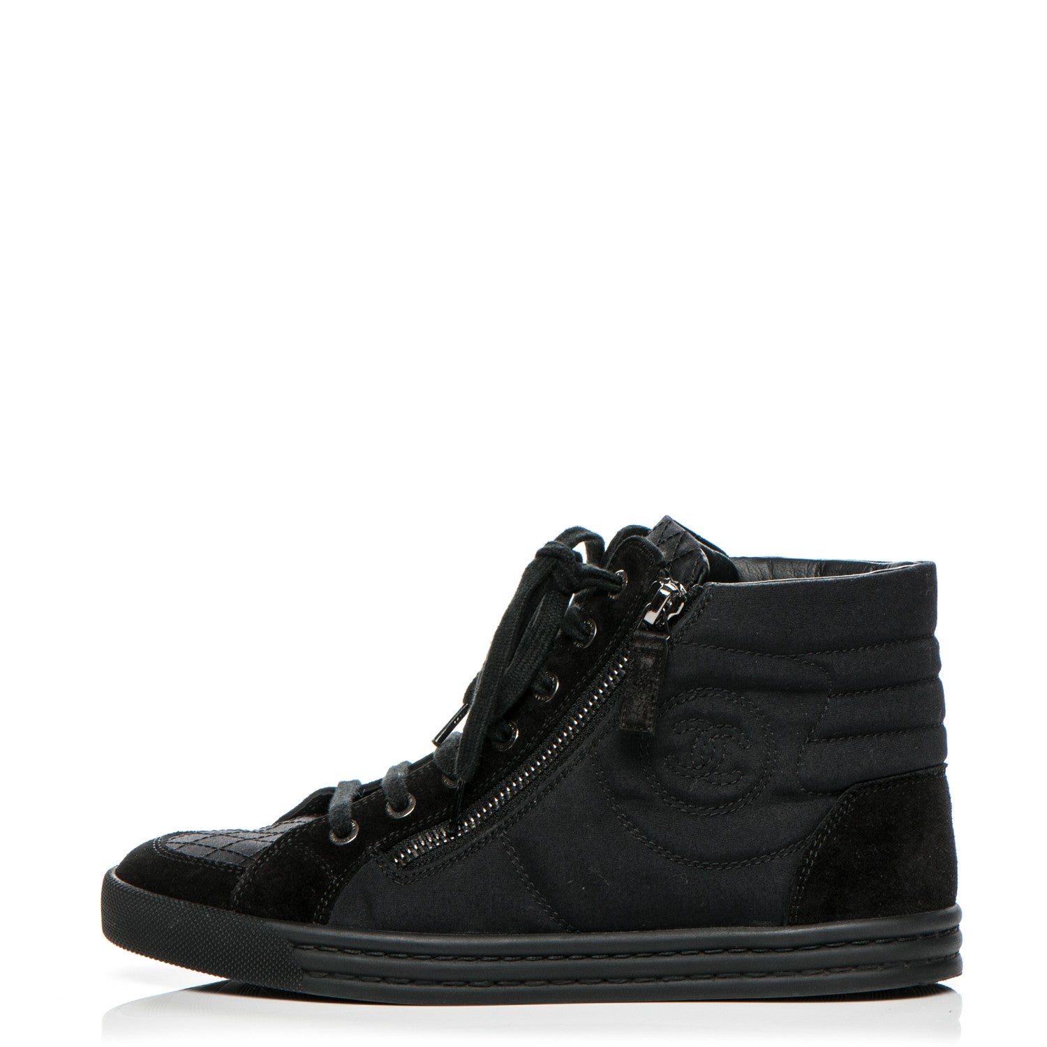 Chanel Toile Suede Zipped High Top CC Sneakers 36.5 Black 1 of 7
