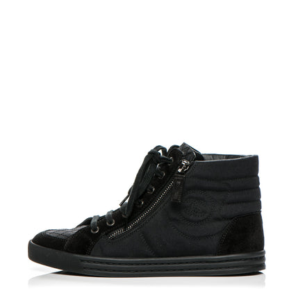 Chanel Toile Suede Zipped High Top CC Sneakers 36.5 Black 1 of 7