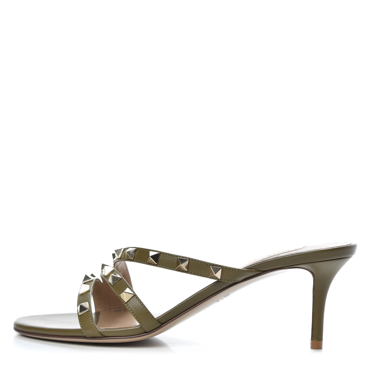 Calfskin Rockstud 60mm Slide Sandals 38.5 Lichen