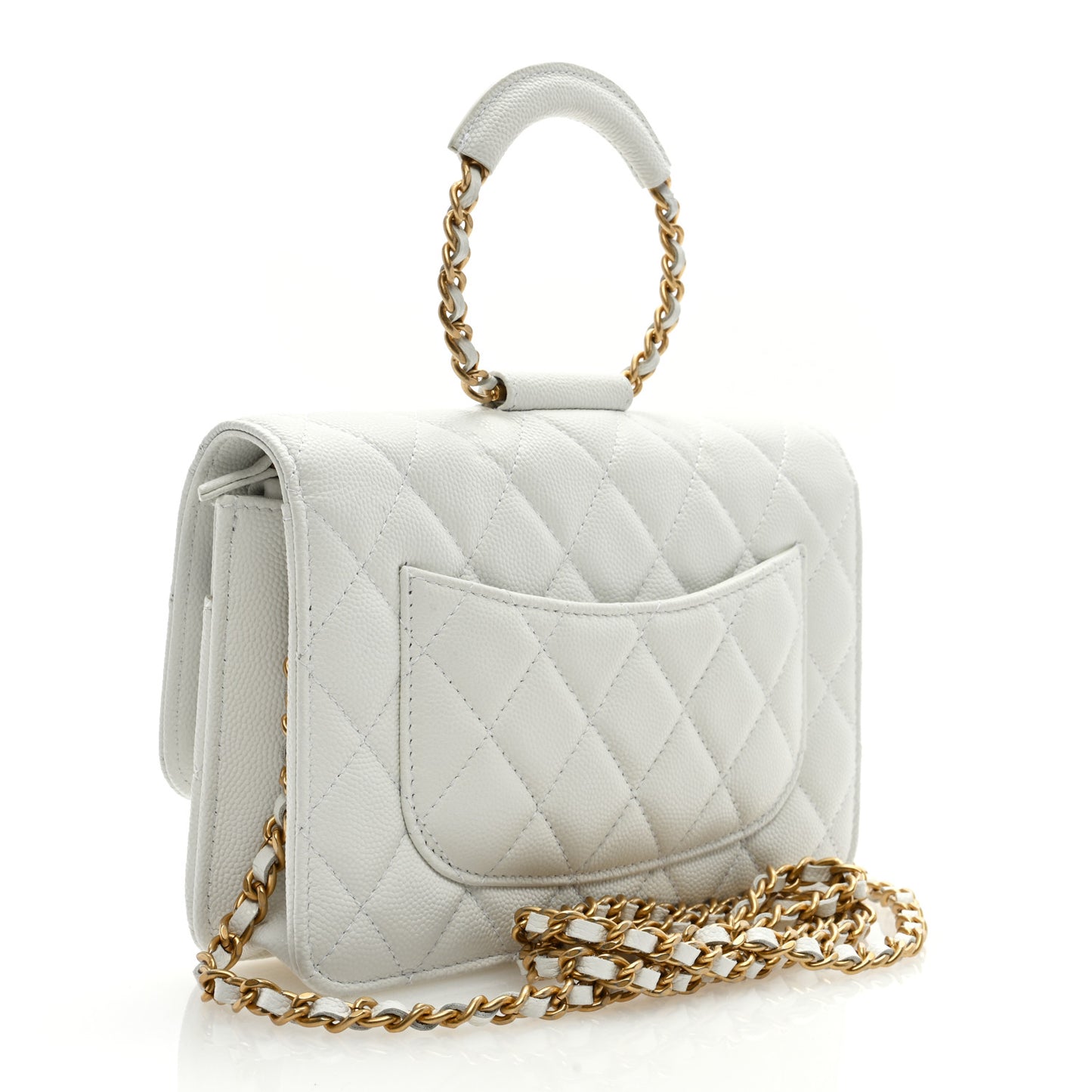 Caviar Quilted Chain Handle Round Wallet On Chain WOC White