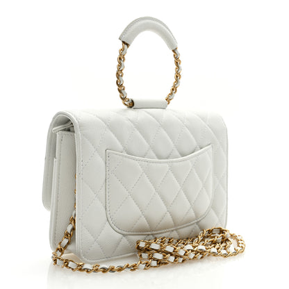 Chanel Caviar Quilted Chain Handle Round Wallet On Chain WOC White 2 of 9