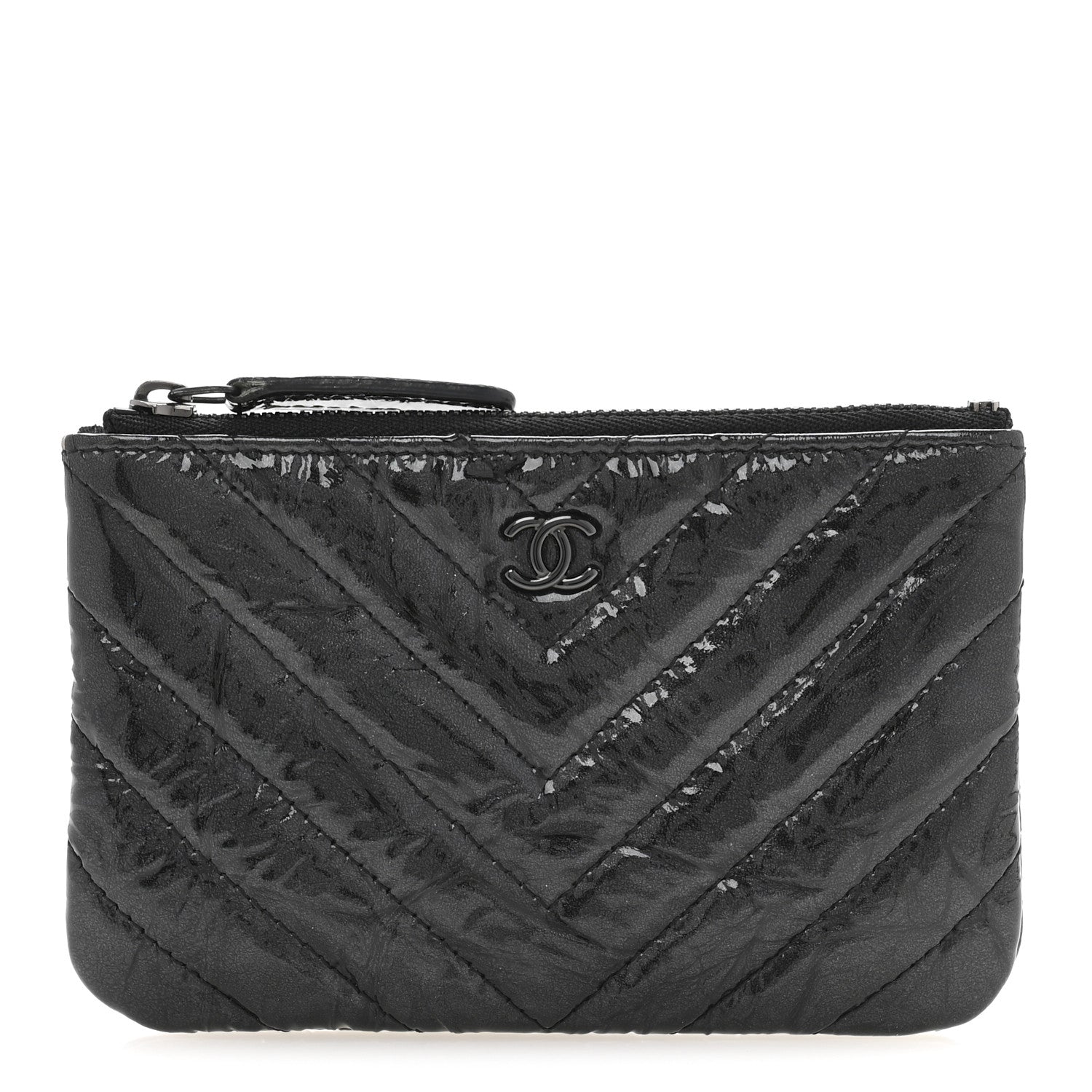 Chanel Patent Chevron Quilted Small Reissue Cosmetic Case So Black 1 of 8