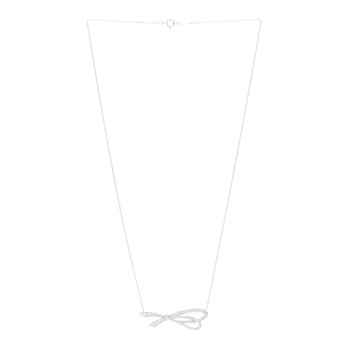 18K White Gold Diamond Bow Pave Pendant Necklace