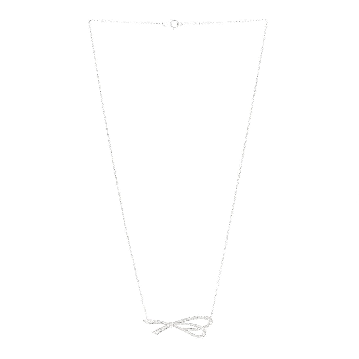 Tiffany 18K White Gold Diamond Bow Pave Pendant Necklace 3 of 6