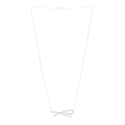 Tiffany 18K White Gold Diamond Bow Pave Pendant Necklace 3 of 6