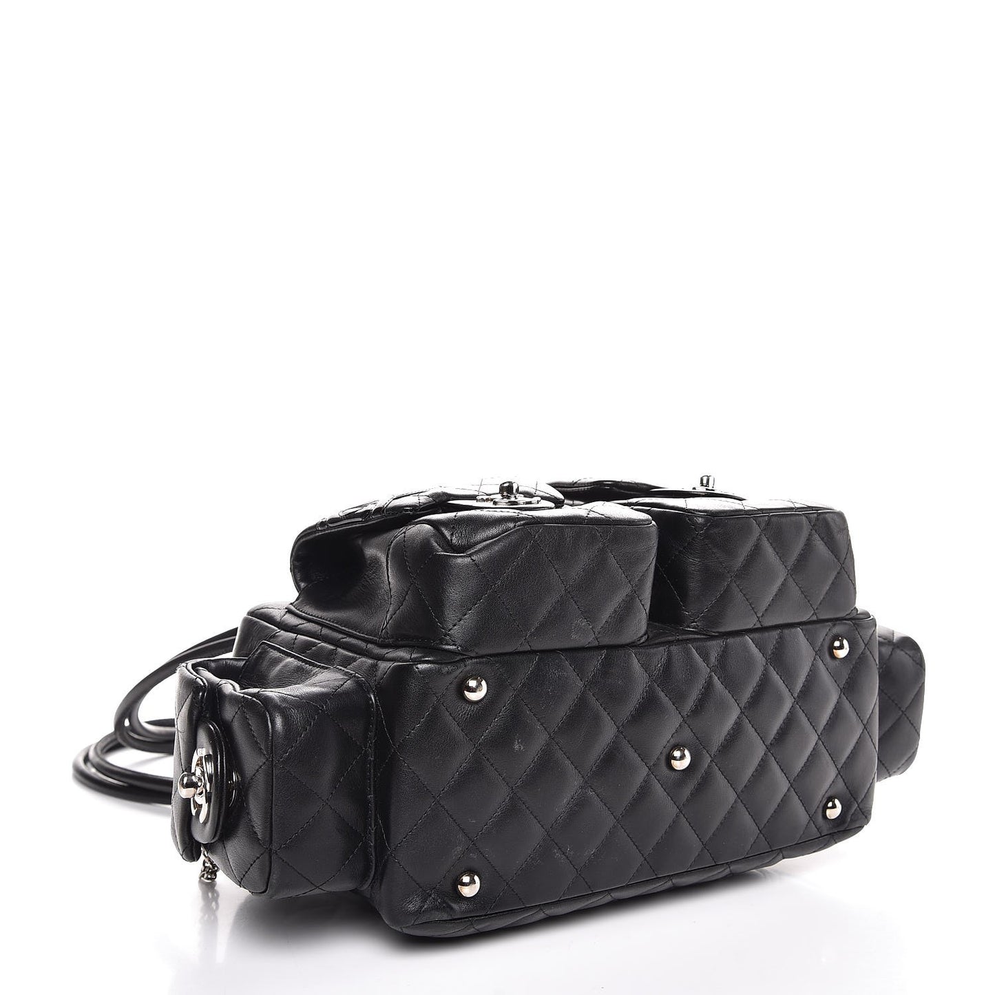 Calfskin Quilted Small Cambon Multipocket Reporter Black
