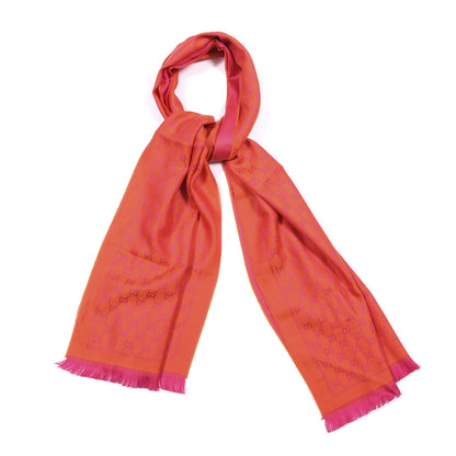 Gucci Wool GG Monogram Reversible New Sten Fringe Scarf Orange Pink 1 of 3