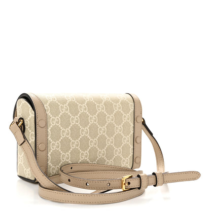 Gucci GG Supreme Monogram Textured Dollar Calfskin Mini Horsebit 1955 Shoulder Bag Beige Mystic White Oatmeal 3 of 11