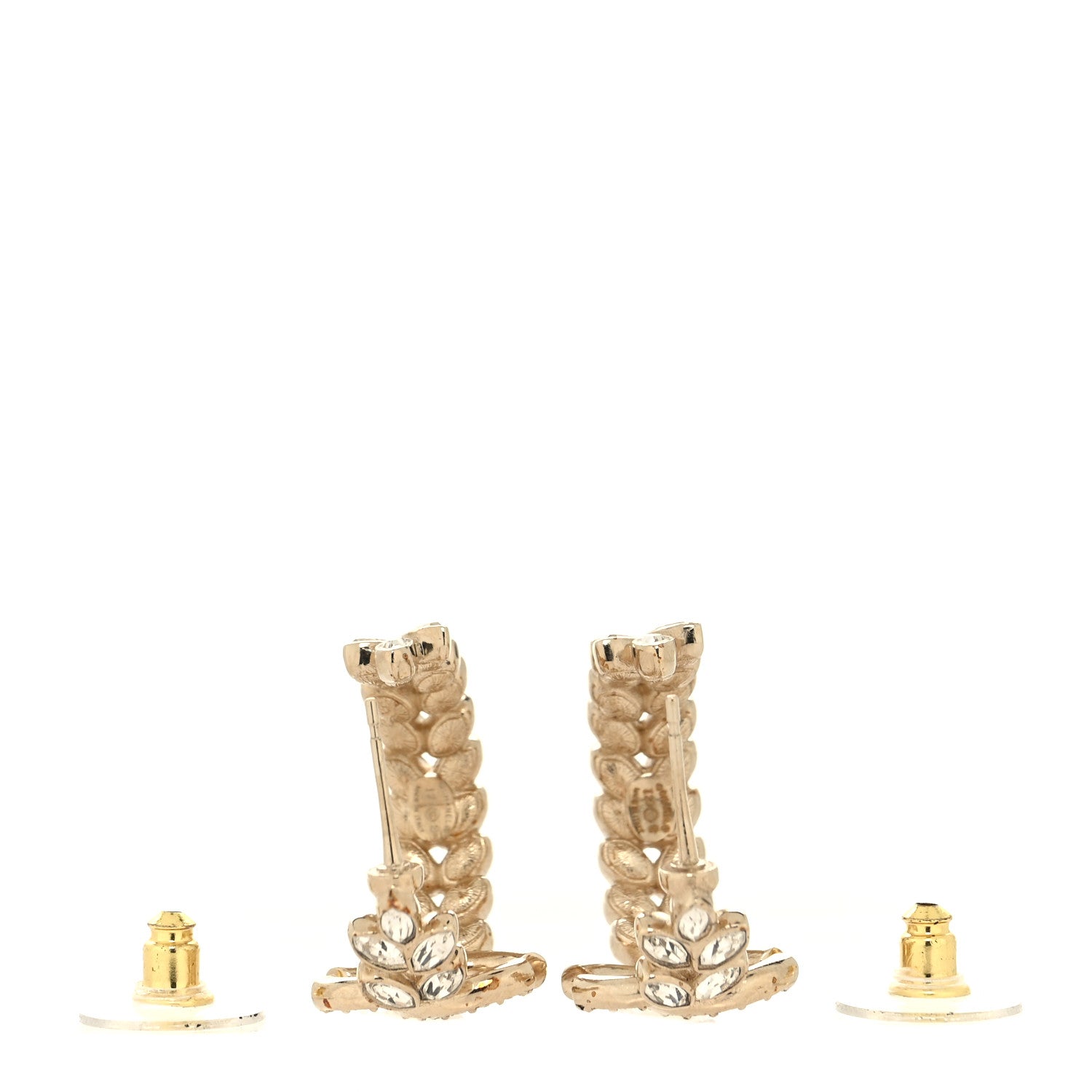 Chanel Crystal Sparkling Wheat CC Hoop Earrings Gold 3 of 4
